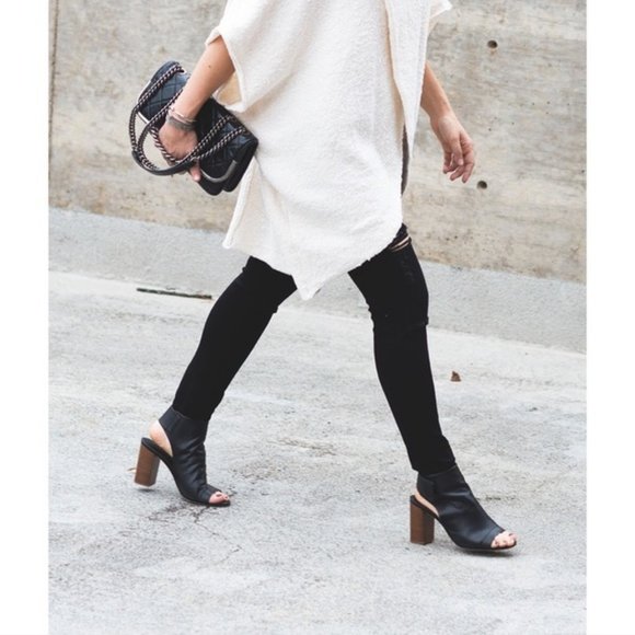 VINCE Faye Open Peep Toe Leather Bootie High Chunky Block Heel Sandal Wrap Boots - Picture 1 of 13